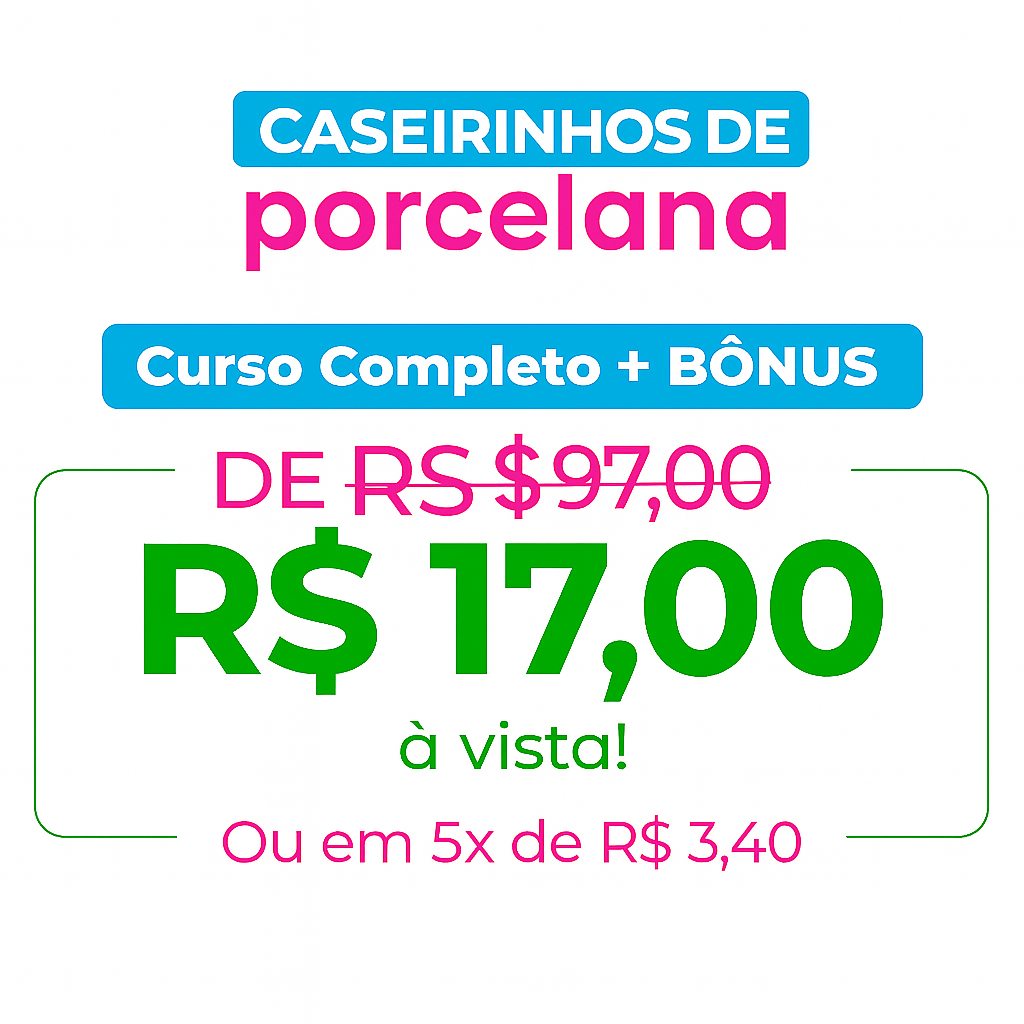 Oferta especial do curso de bolos de porcelana
